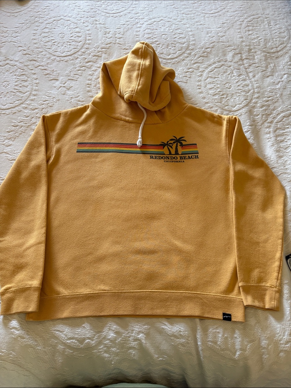 Techstyles Women’s Yellow Redondo Beach Pullover Hoodie with Retro Stripe EUC L